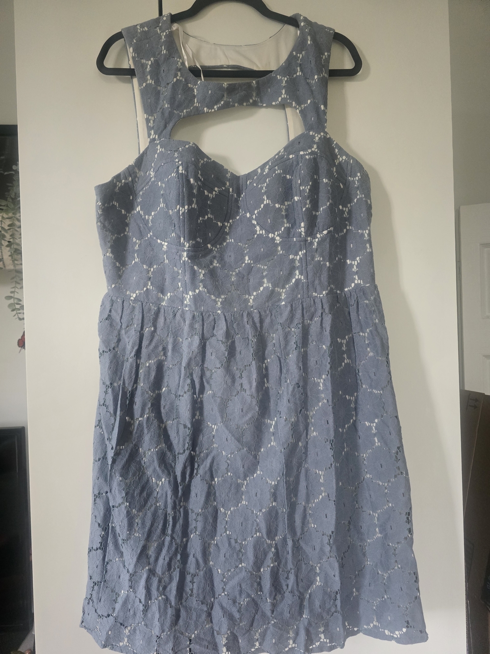 City Triangles Dusty Blue Lace Midi Dress
